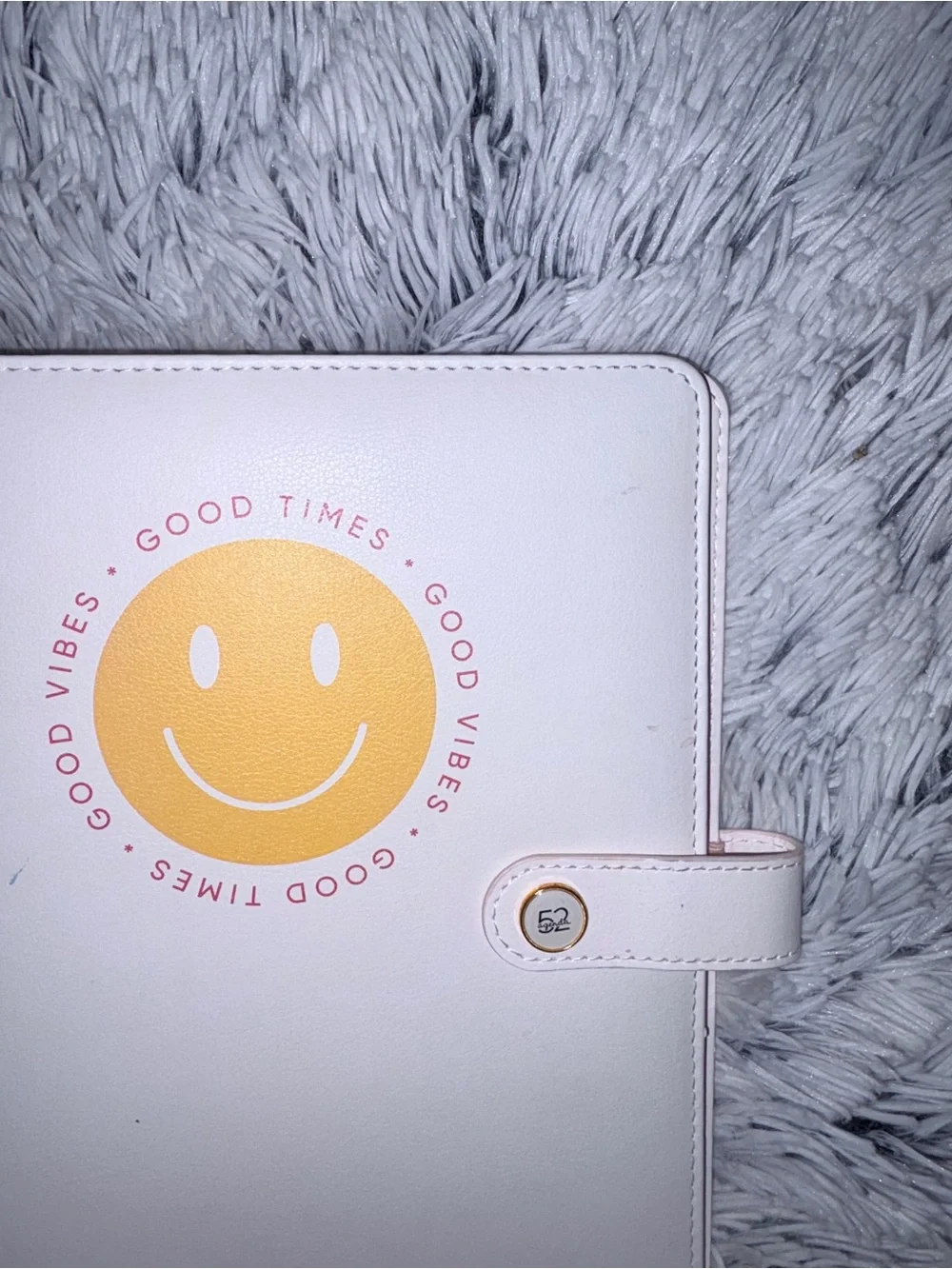 White Planner with Yellow Smiley & Snap Closure - Good Vibes